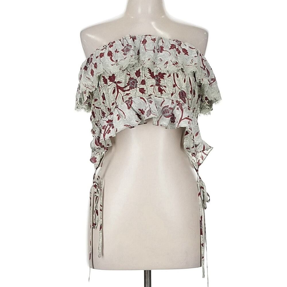 Ulla Johnson 100% Silk Spaghetti Strap Ruffle Floral Top Womens S 8 Cottagecore